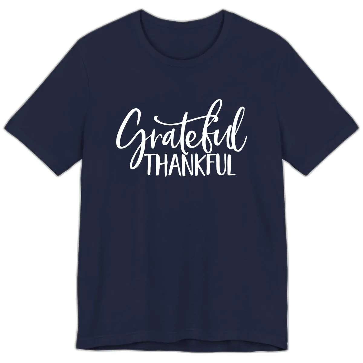 Grateful Thankful Script Typography Premium T-Shirt in Navy