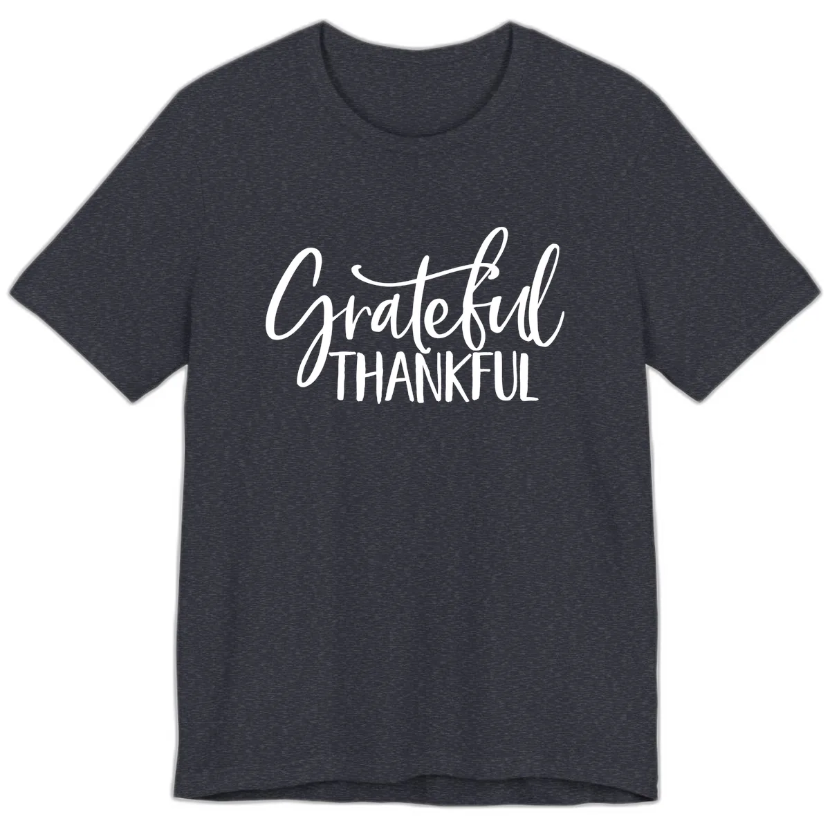 Grateful Thankful Script Typography Premium T-Shirt in Heather Navy