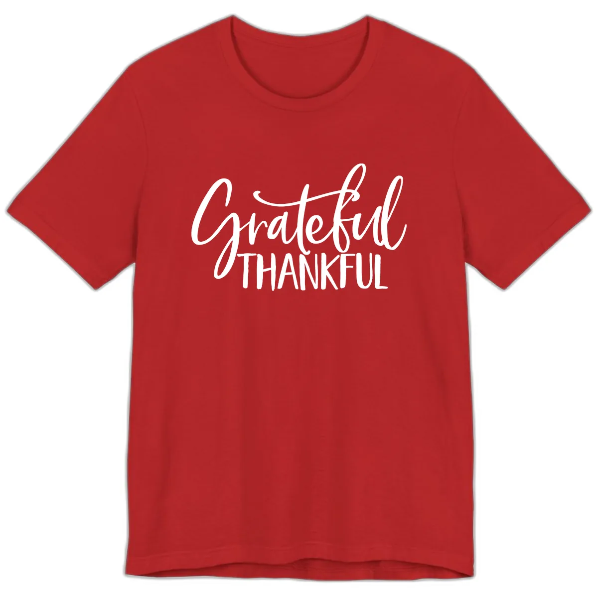 Grateful Thankful Script Typography Premium T-Shirt in Red