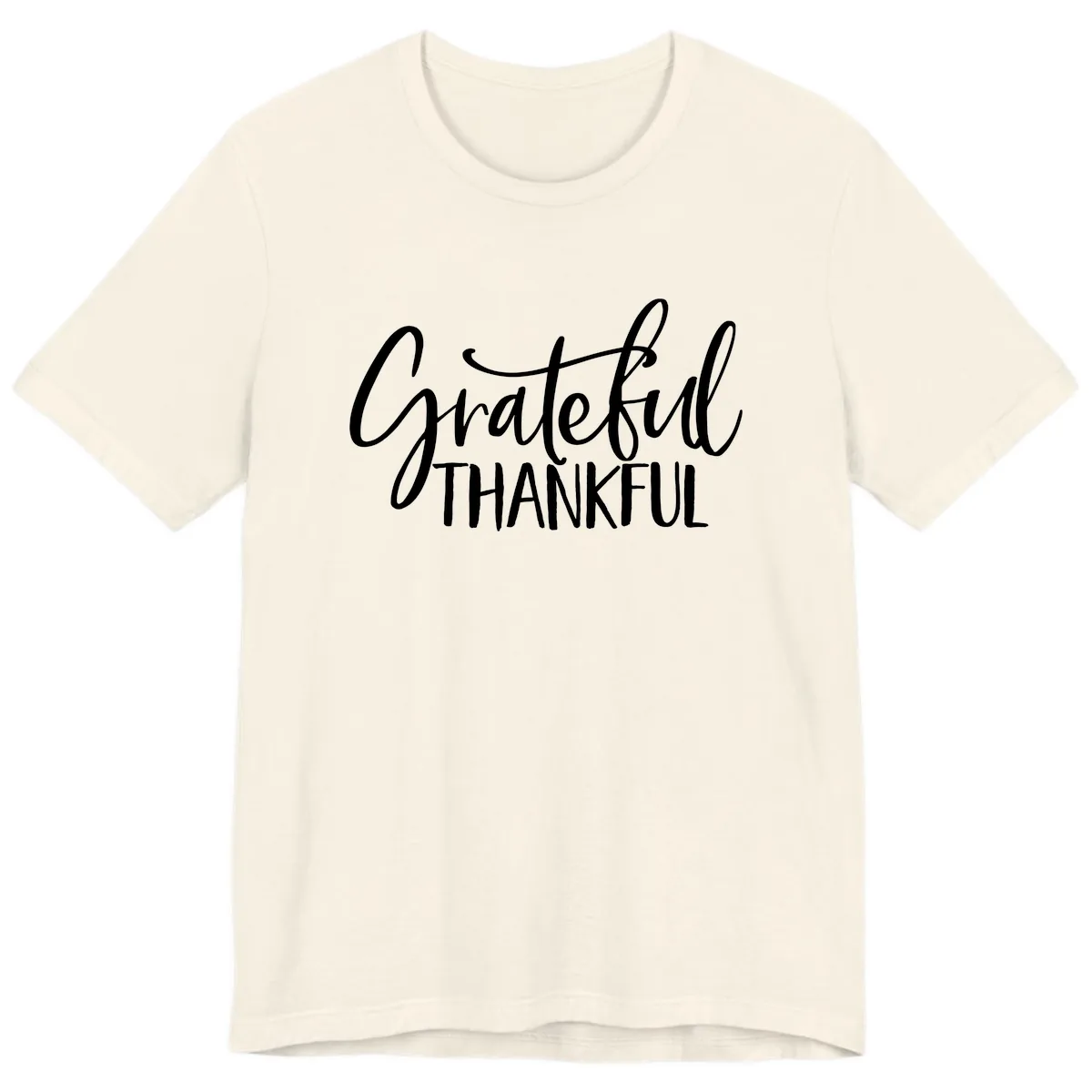 Grateful Thankful Script Typography Premium T-Shirt in Natural