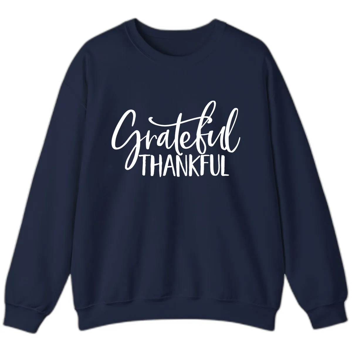 Grateful Thankful Script Typography Sweatshirt in Navy