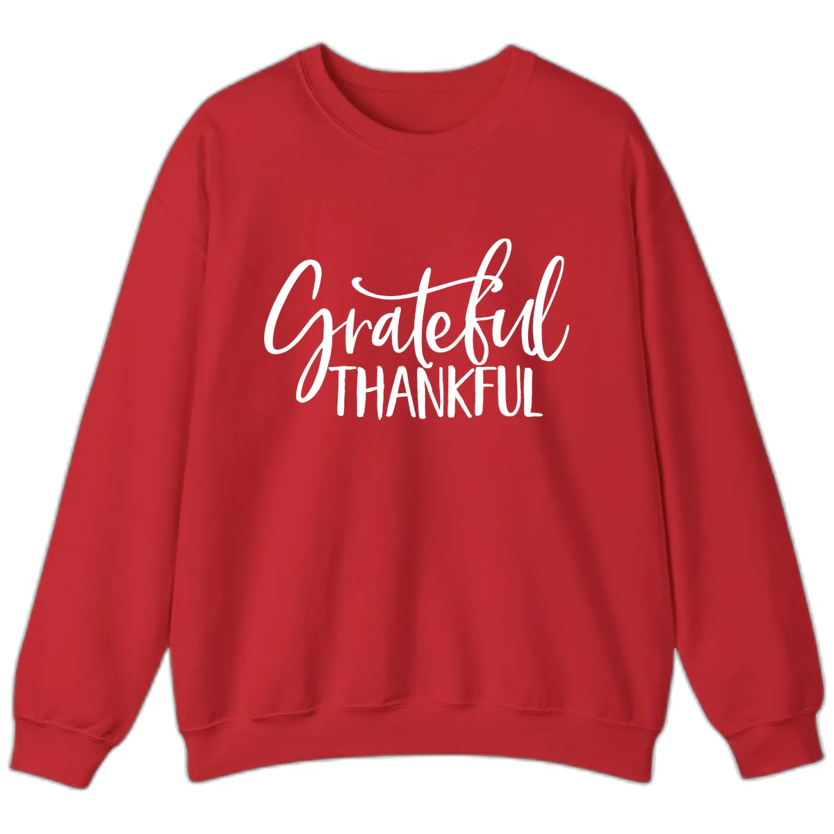 Grateful Thankful Script Typography Sweatshirt in Red