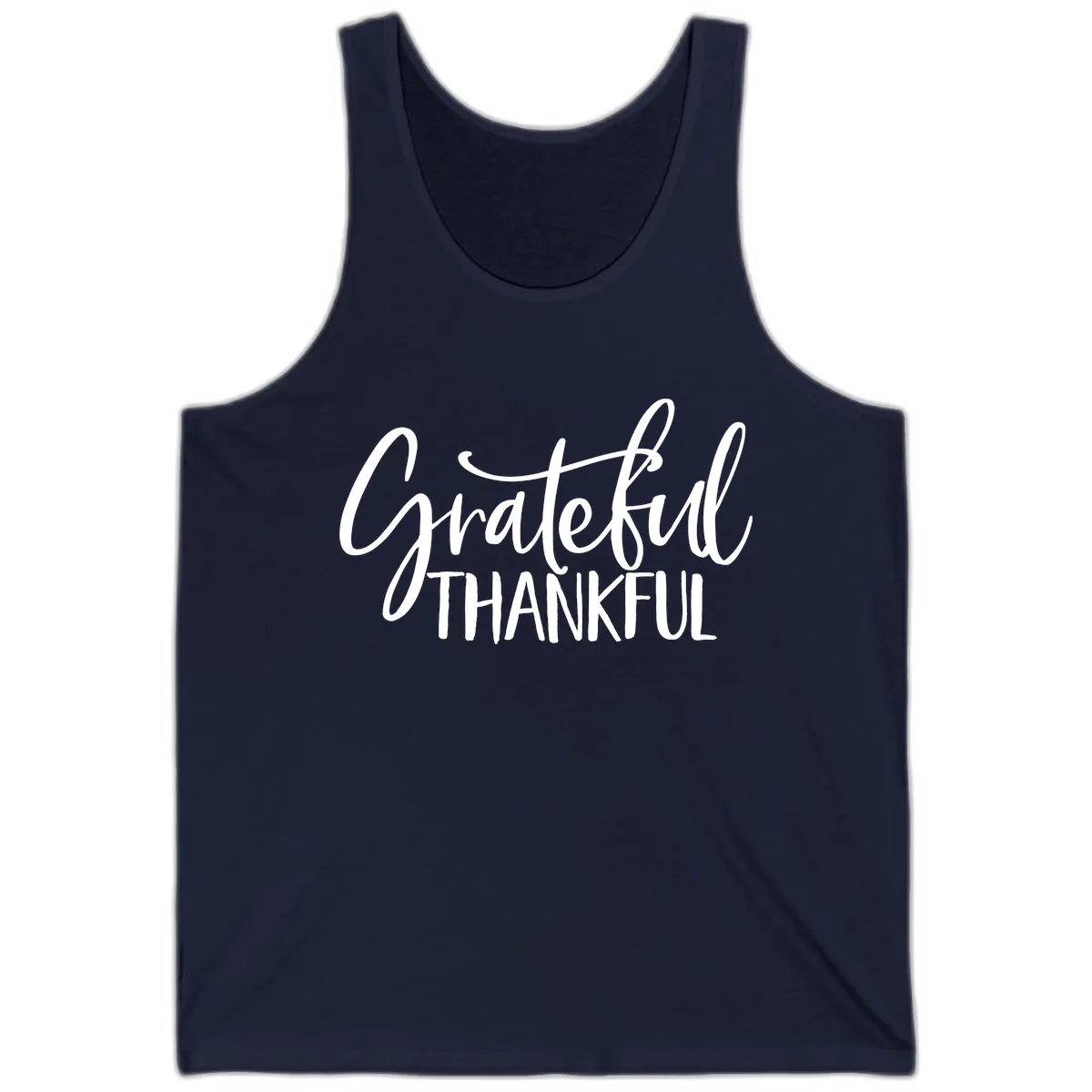 Grateful Thankful Script Typography Tank in Navy