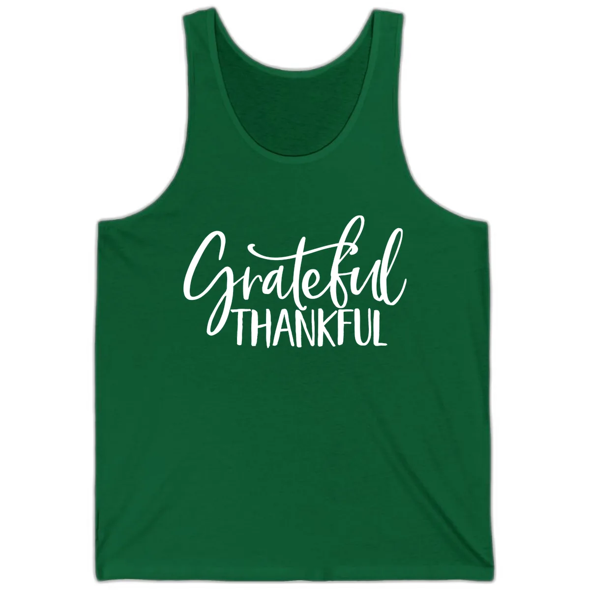 Grateful Thankful Script Typography Tank in Kelly
