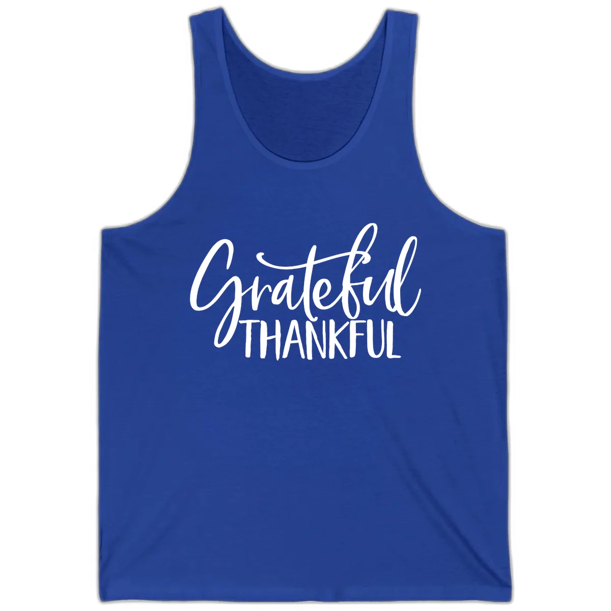 Grateful Thankful Script Typography Tank in True Royal