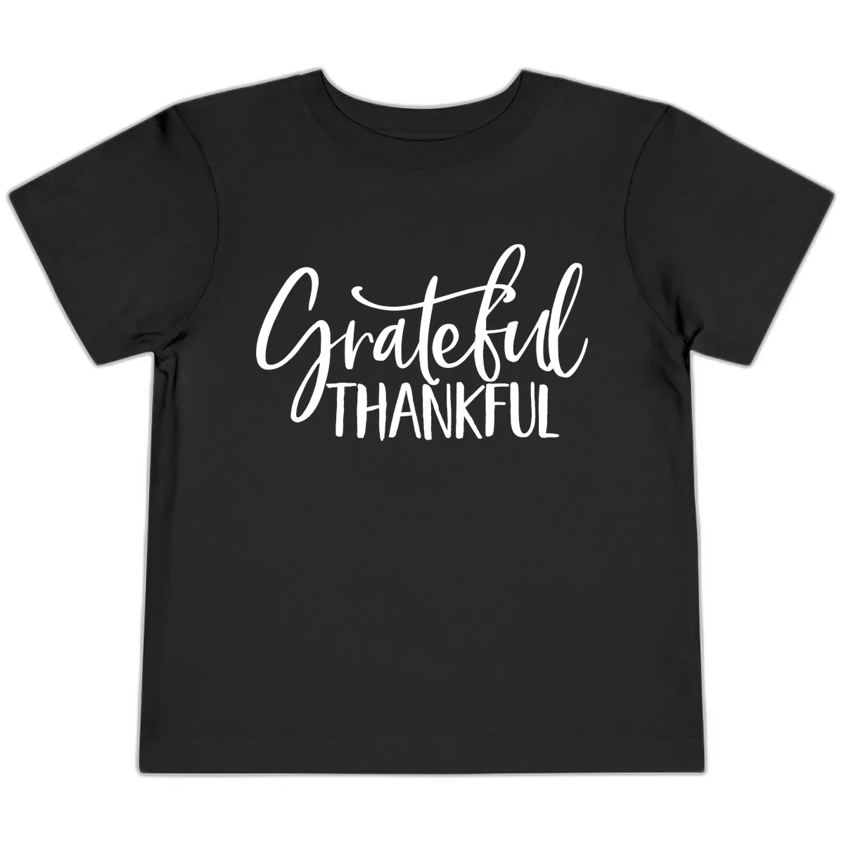 Grateful Thankful Script Typography Toddler T-Shirt in Black