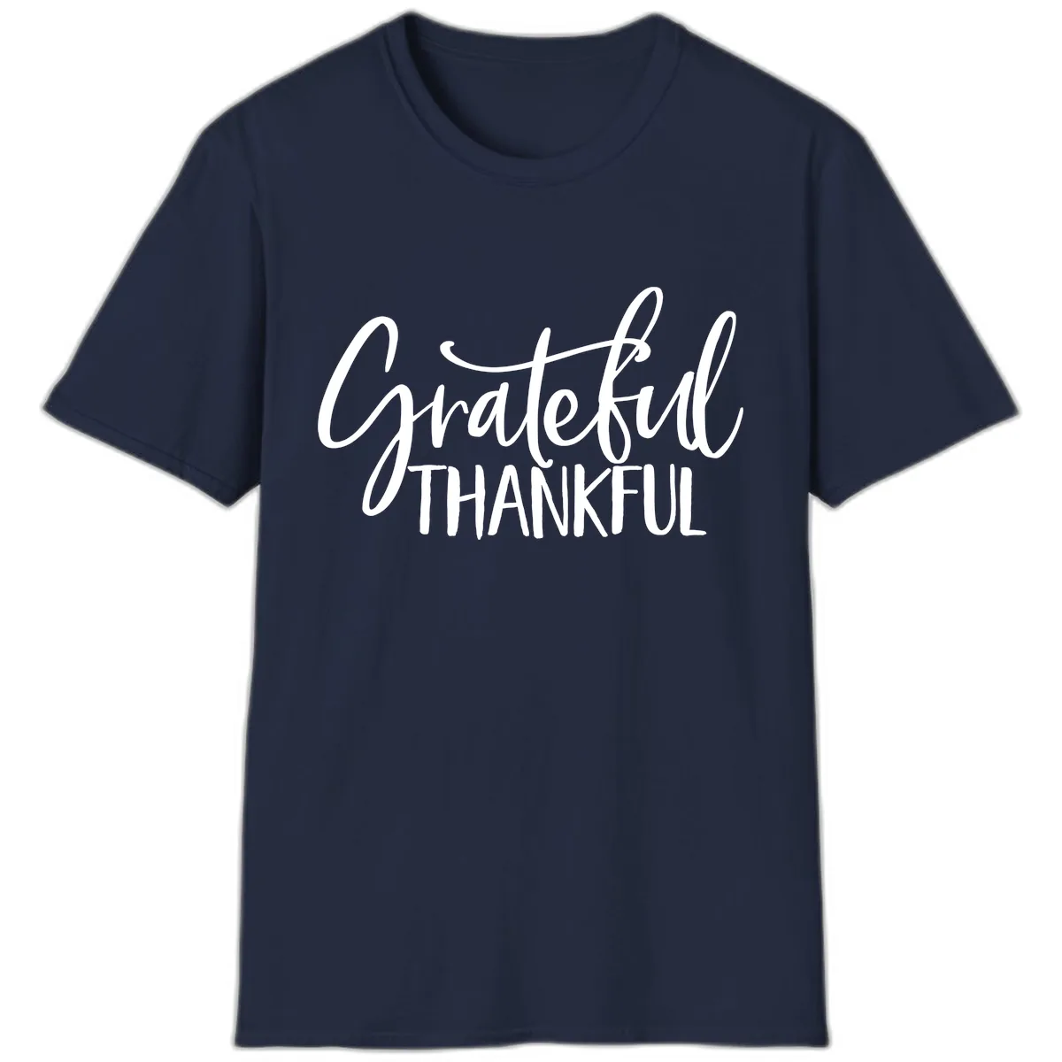 Grateful Thankful Script Typography T-Shirt in Navy