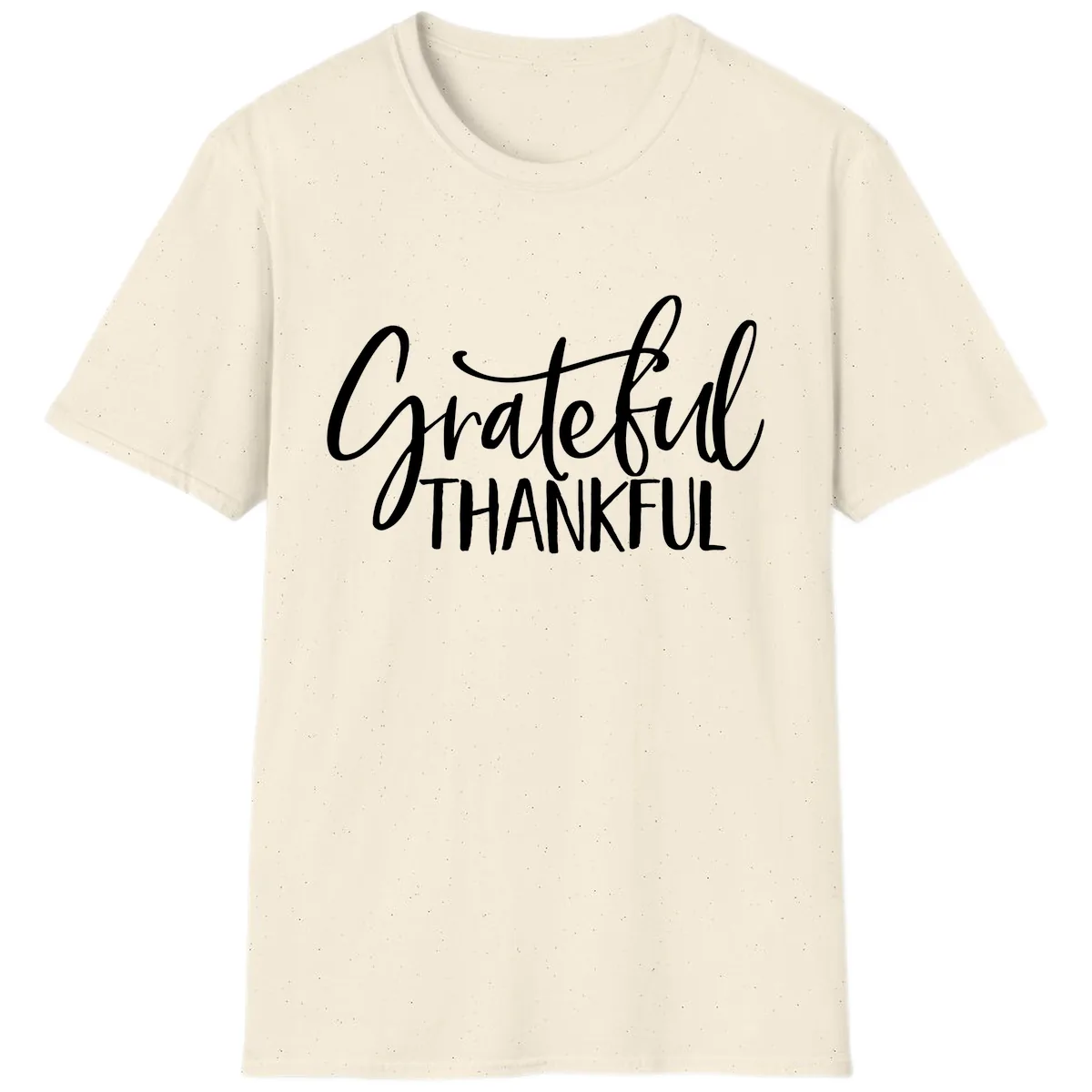 Grateful Thankful Script Typography T-Shirt in Natural