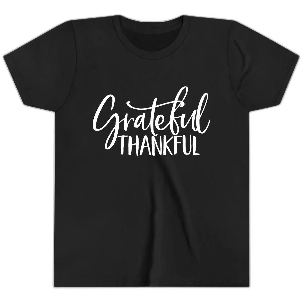Grateful Thankful Script Typography Youth T-Shirt in Black