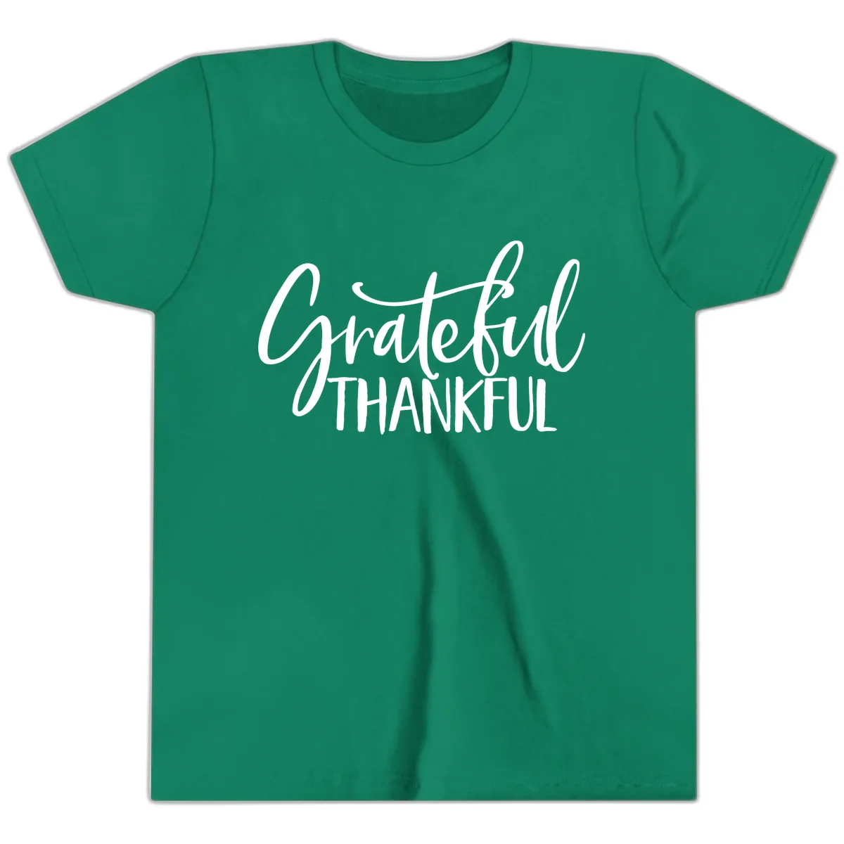 Grateful Thankful Script Typography Youth T-Shirt in Kelly