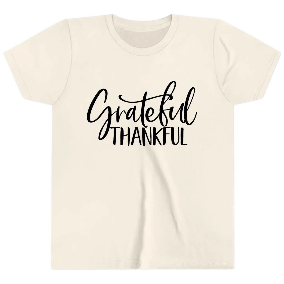 Grateful Thankful Script Typography Youth T-Shirt in Natural