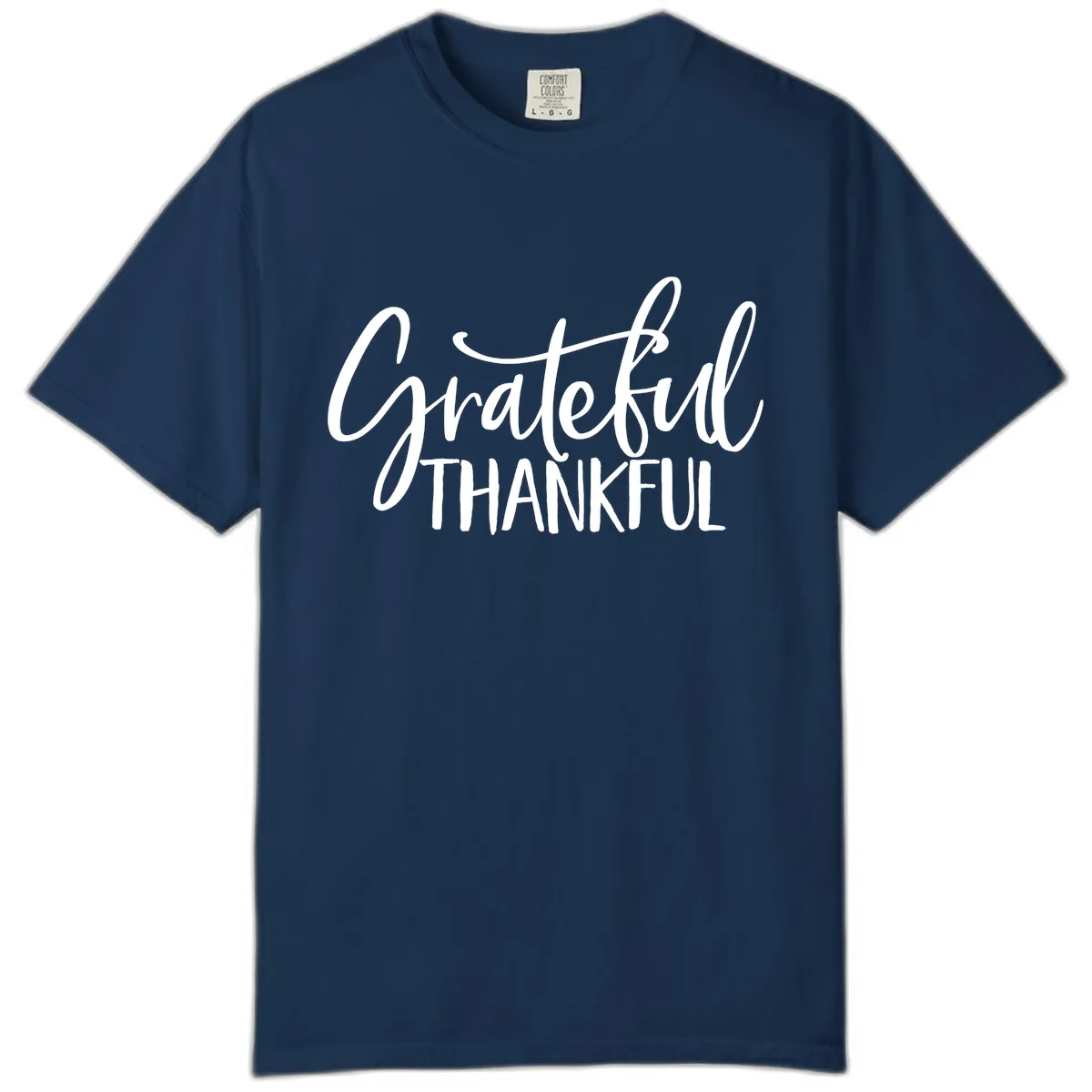 Grateful Thankful Typography Design Comfort Color in Navy