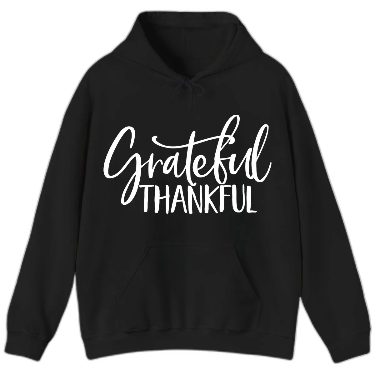 Grateful Thankful Typography Design Hoodie in Black