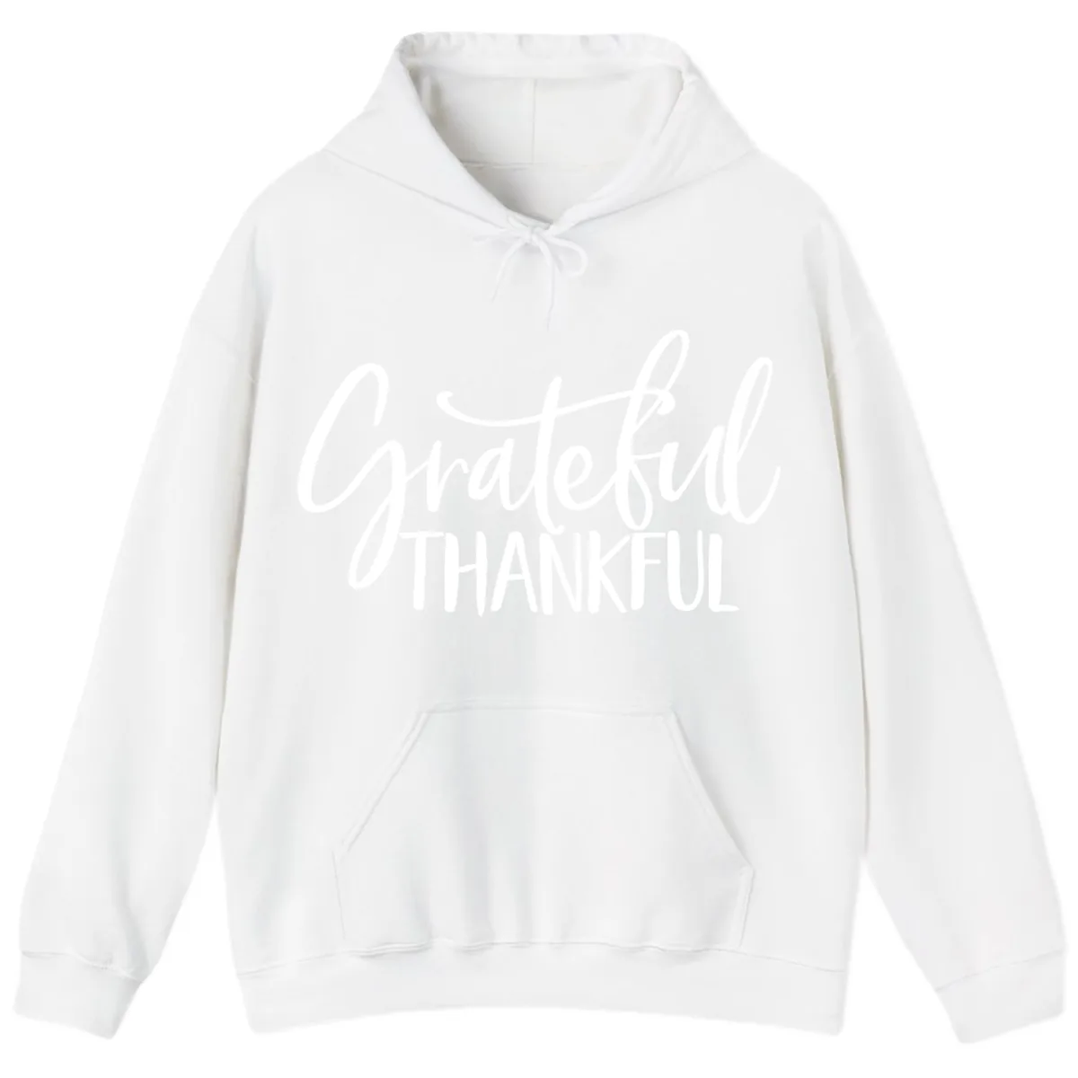 Grateful Thankful Typography Design Hoodie in White