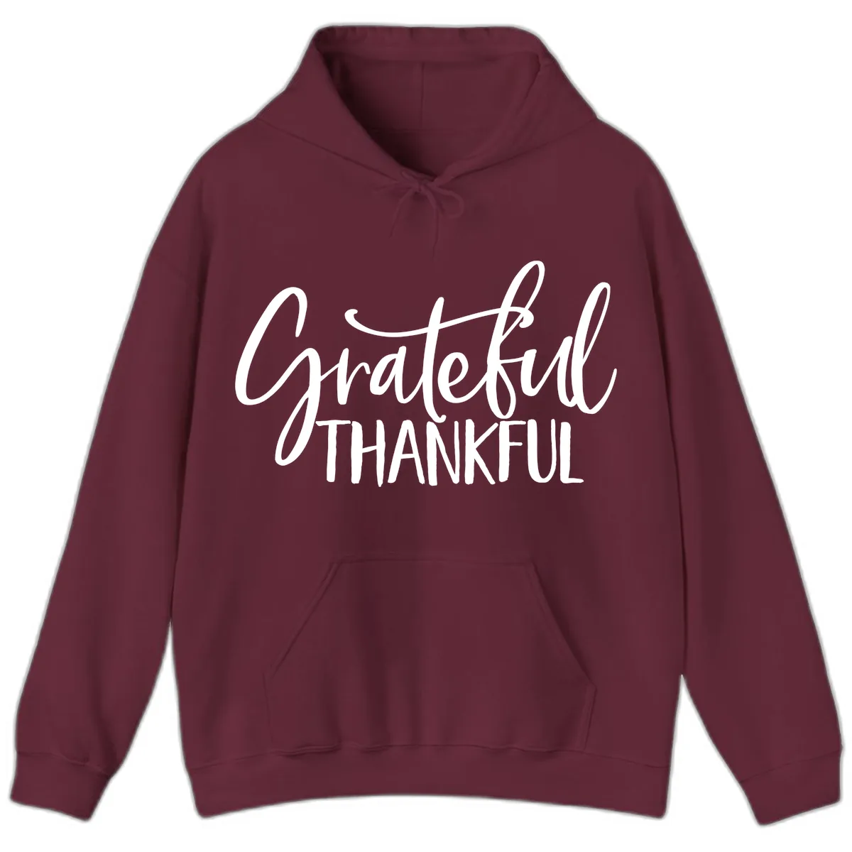 Grateful Thankful Typography Design Hoodie in Maroon