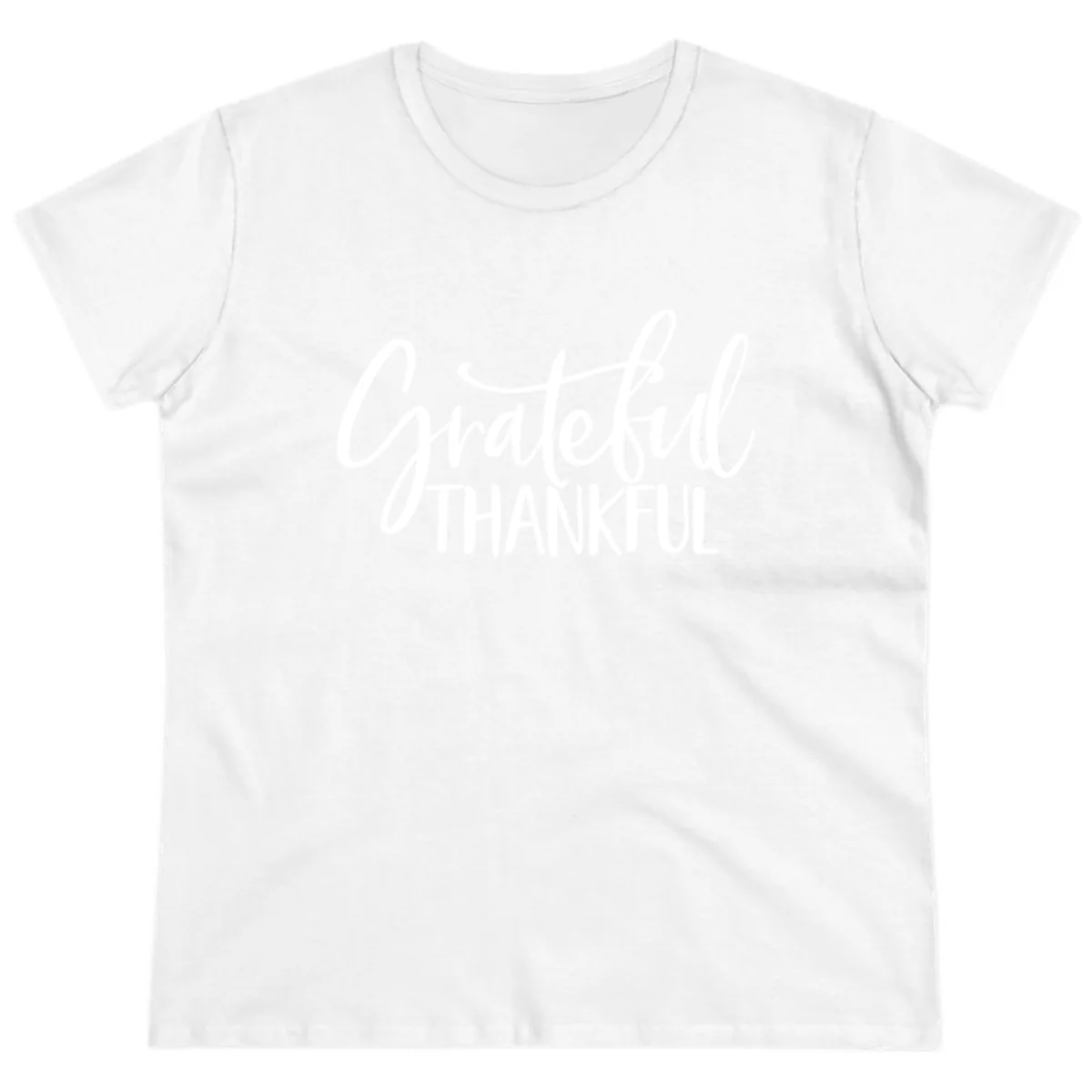 Grateful Thankful Typography Design Ladies Tee in White