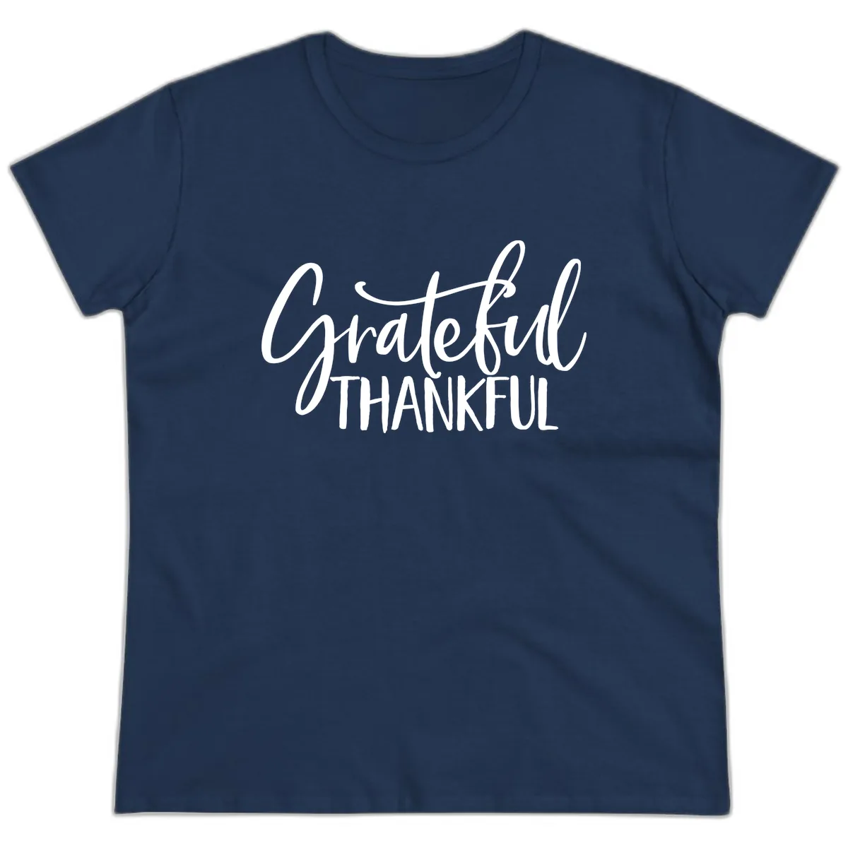 Grateful Thankful Typography Design Ladies Tee in Navy