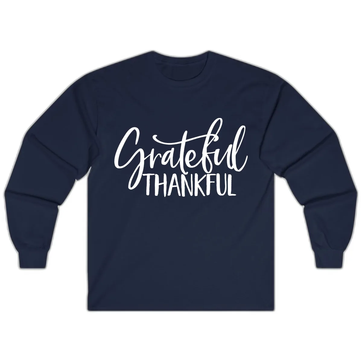 Grateful Thankful Typography Design Long Sleeve in Navy