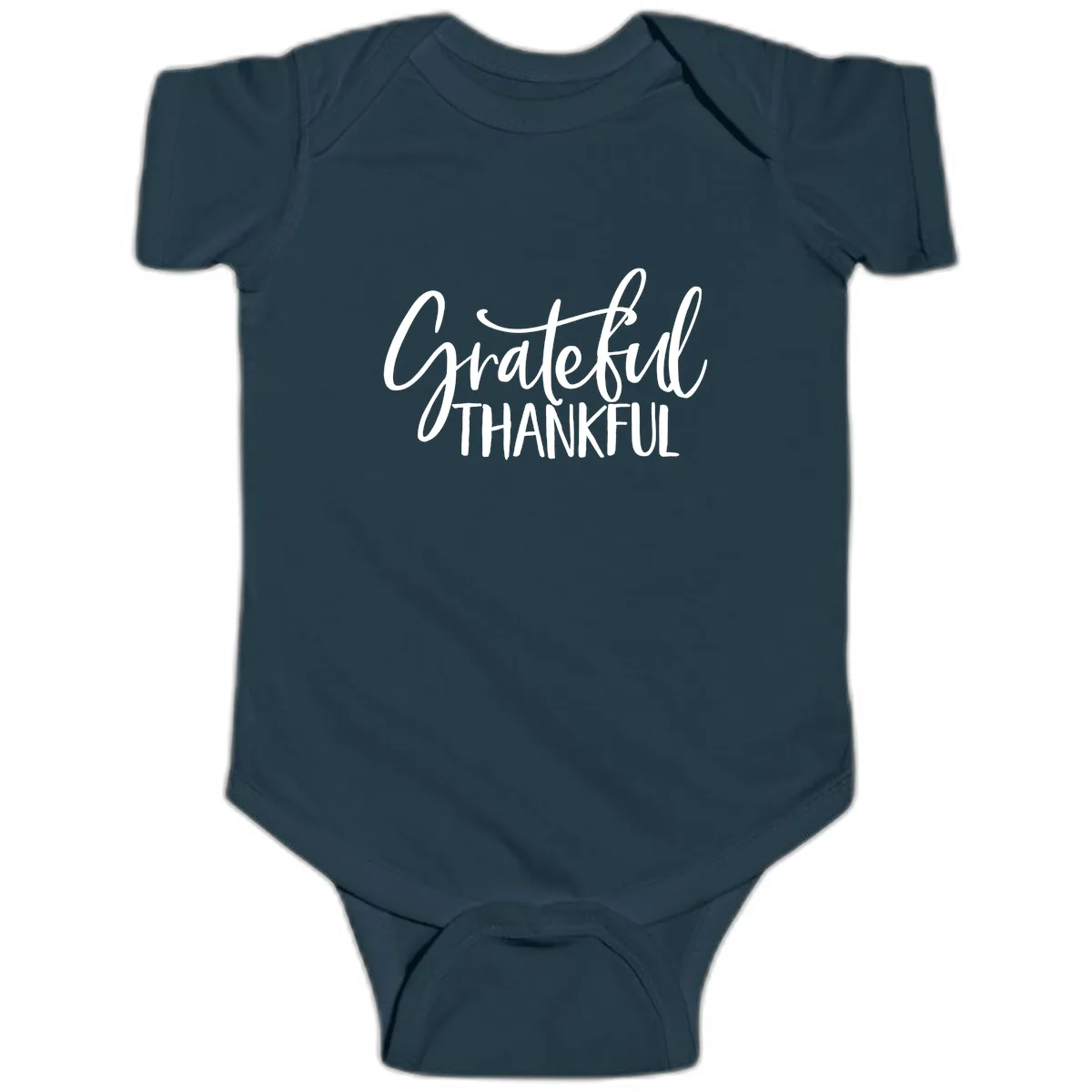 Grateful Thankful Typography Design Baby Onesie in Navy