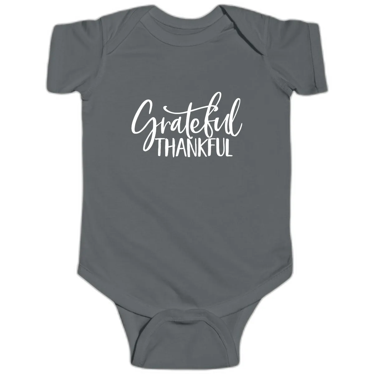 Grateful Thankful Typography Design Baby Onesie in Charcoal