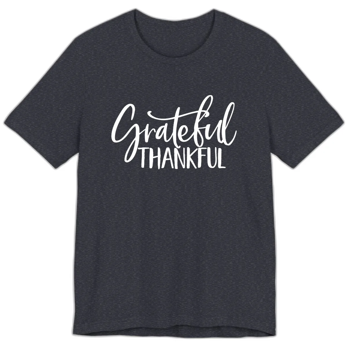 Grateful Thankful Typography Design Premium T-Shirt in Heather Navy
