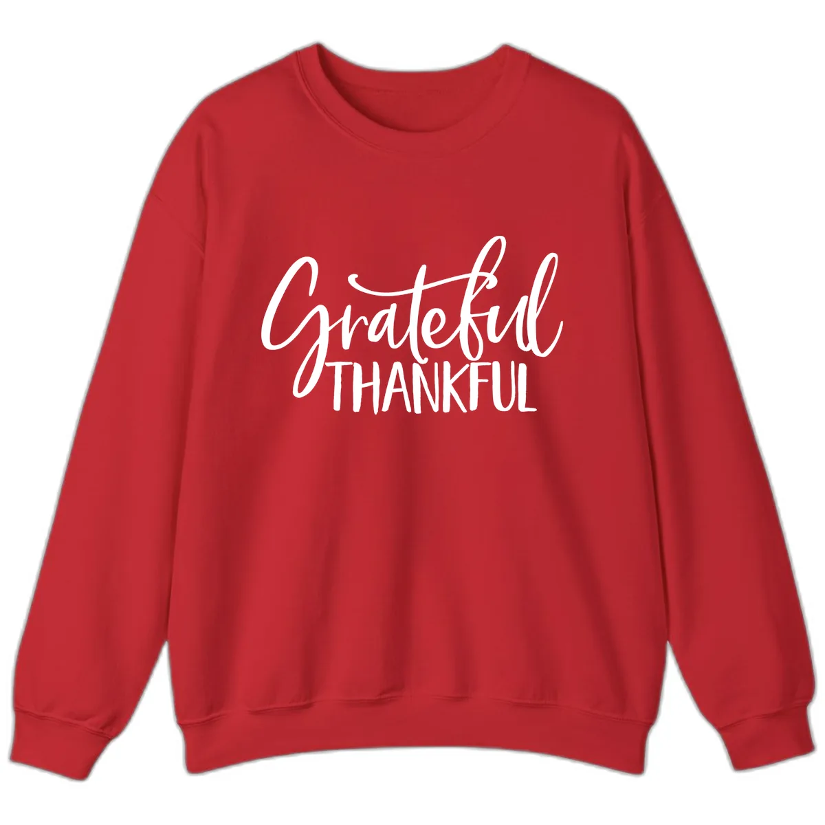Grateful Thankful Typography Design Sweatshirt in Red