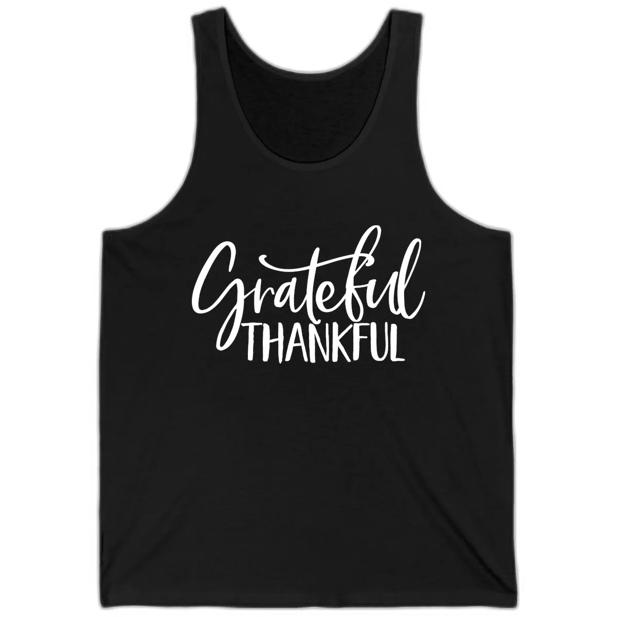 Grateful Thankful Typography Design Tank in Black