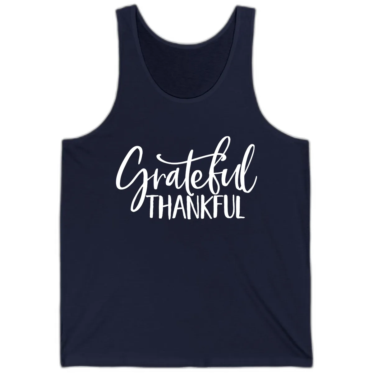 Grateful Thankful Typography Design Tank in Navy