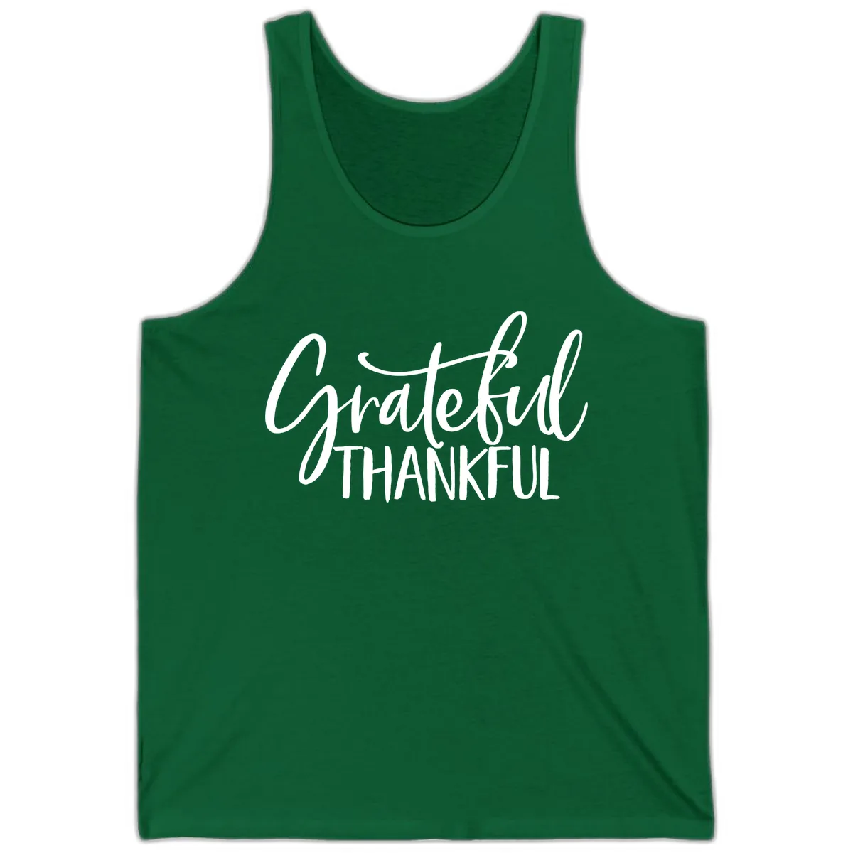 Grateful Thankful Typography Design Tank in Kelly