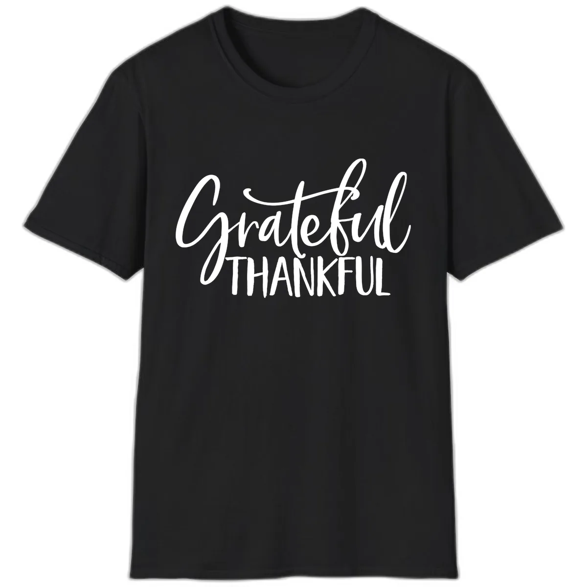 Grateful Thankful Typography Design T-Shirt in Black