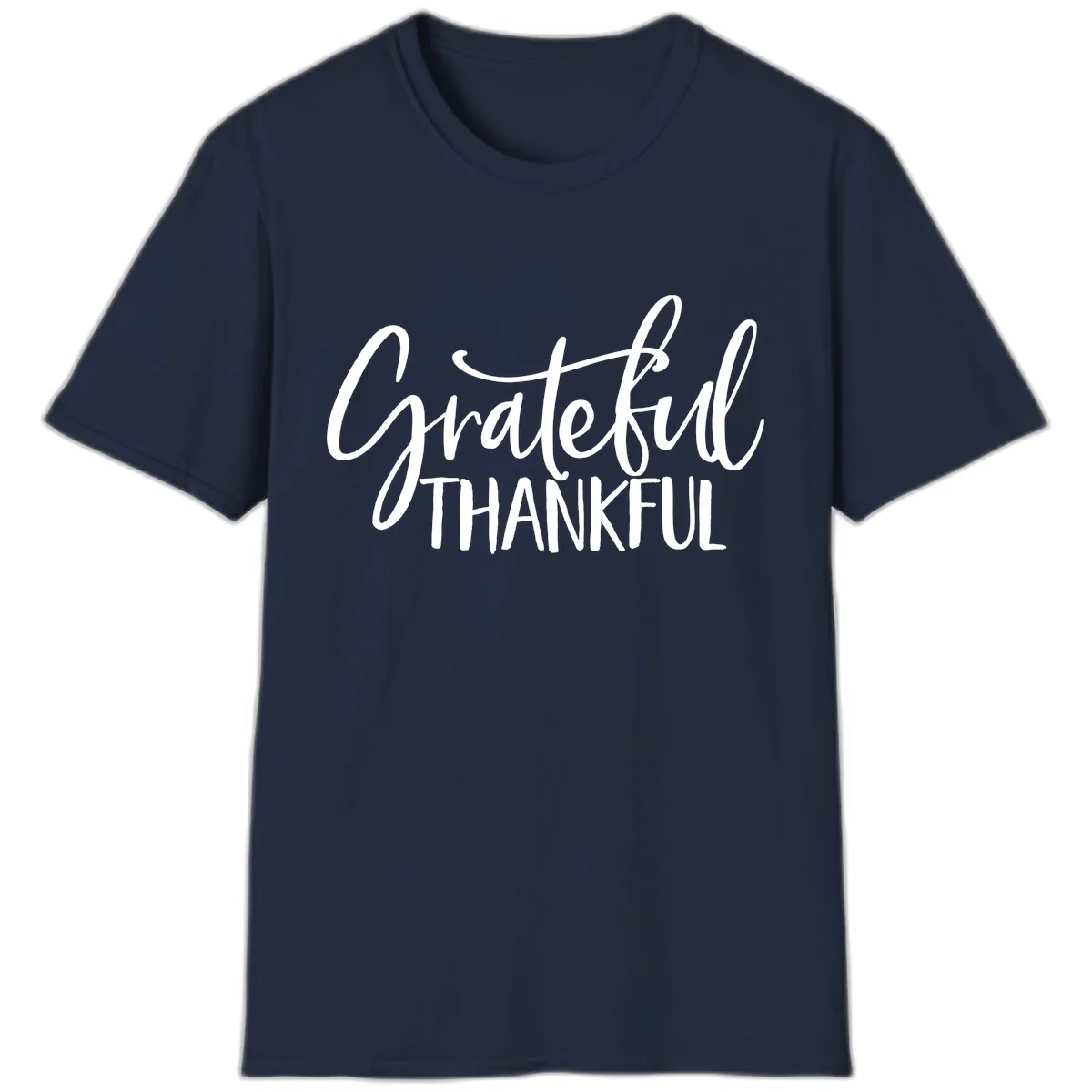 Grateful Thankful Typography Design T-Shirt in Navy