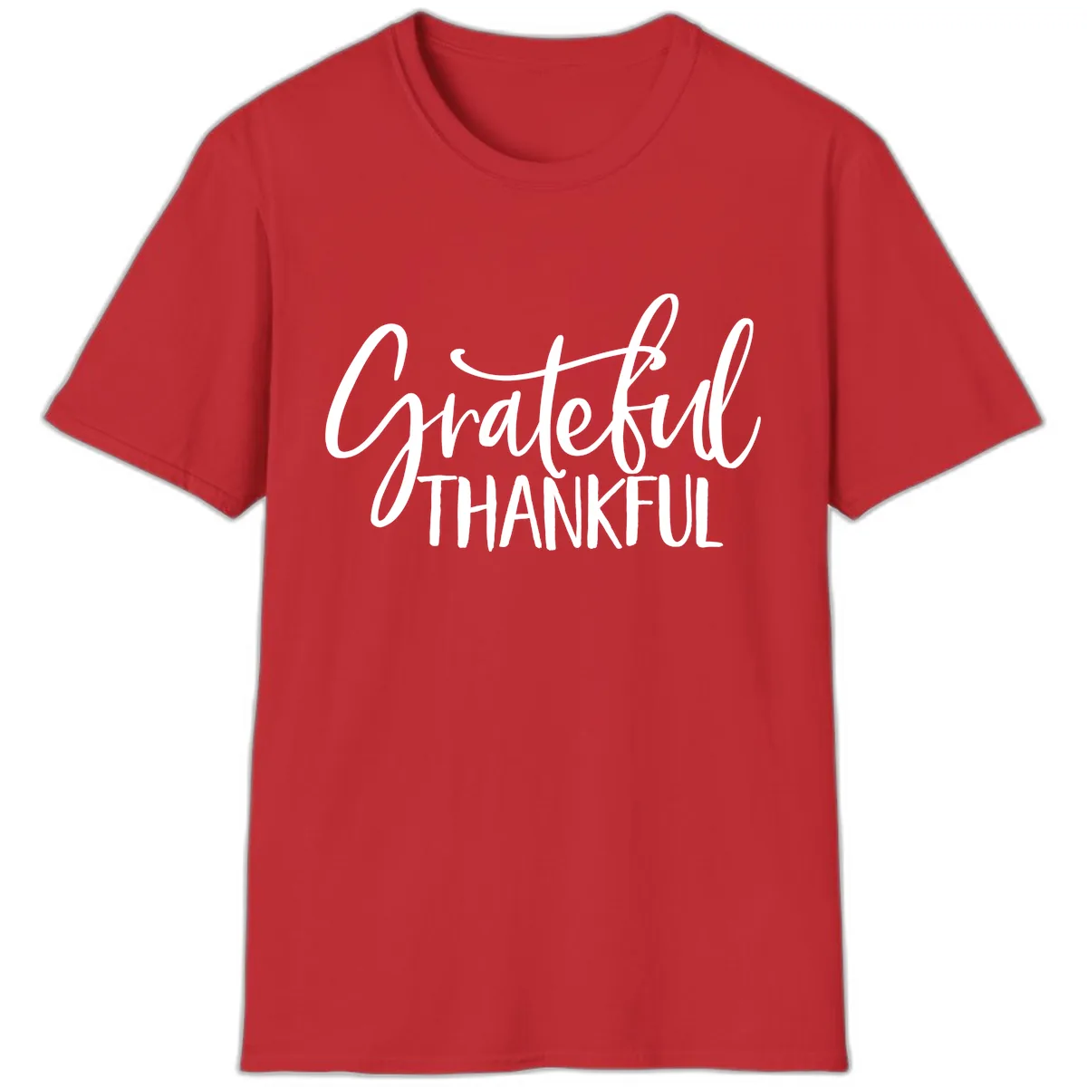 Grateful Thankful Typography Design T-Shirt in Red