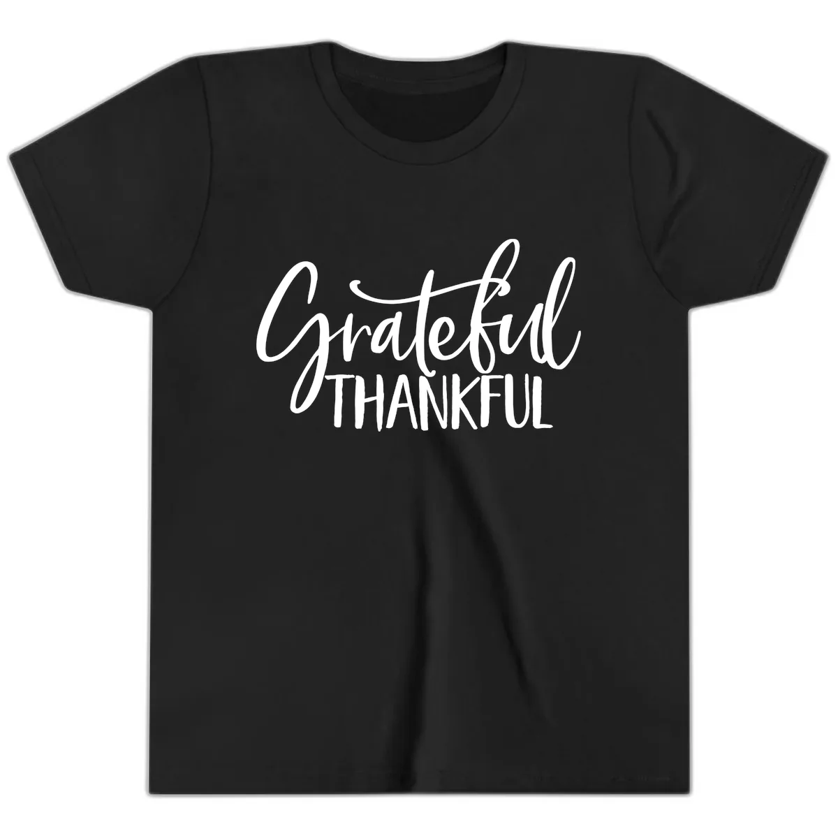 Grateful Thankful Typography Design Youth T-Shirt in Black