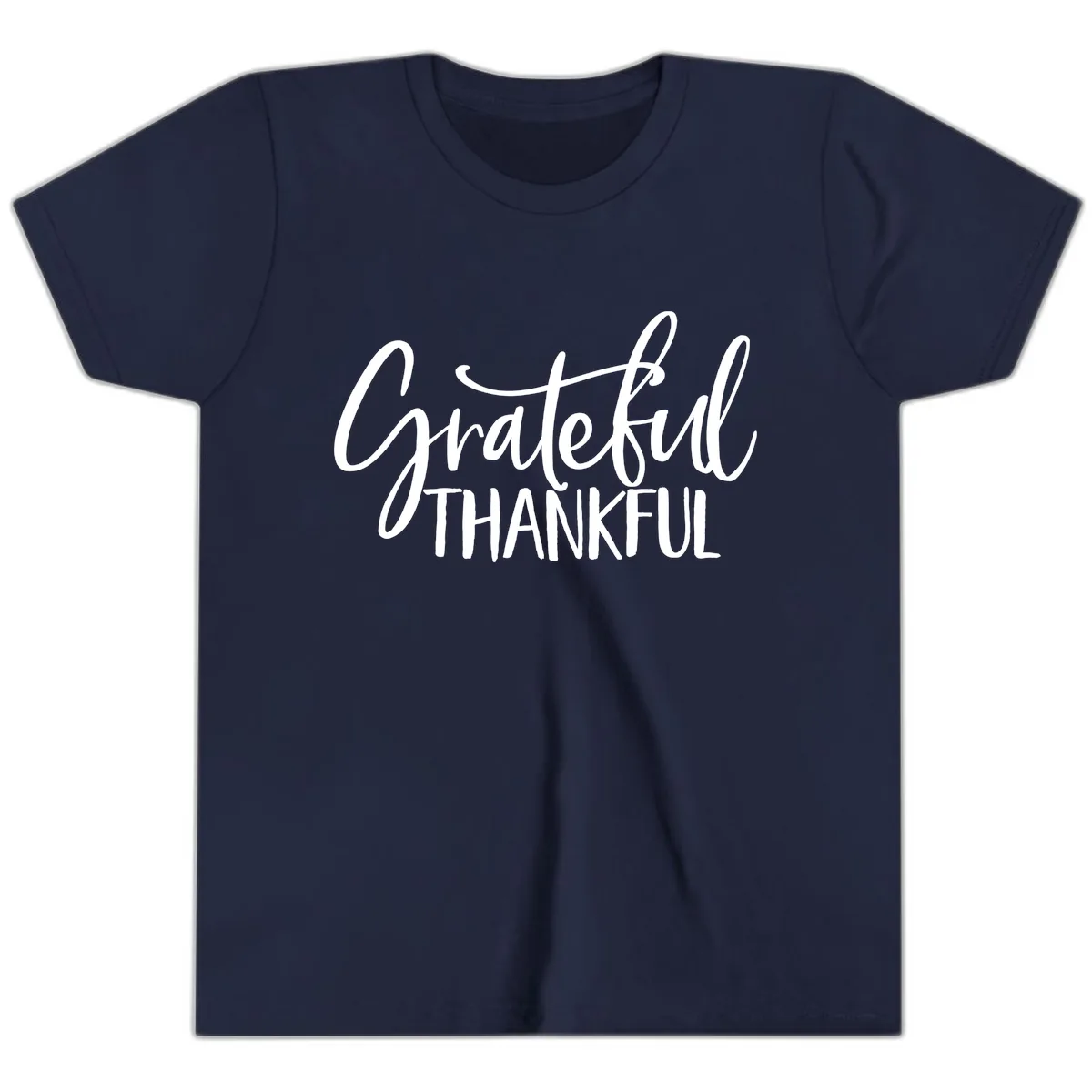 Grateful Thankful Typography Design Youth T-Shirt in Navy