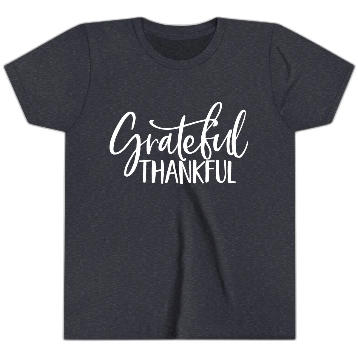 Grateful Thankful Typography Design Youth T-Shirt in Heather Navy