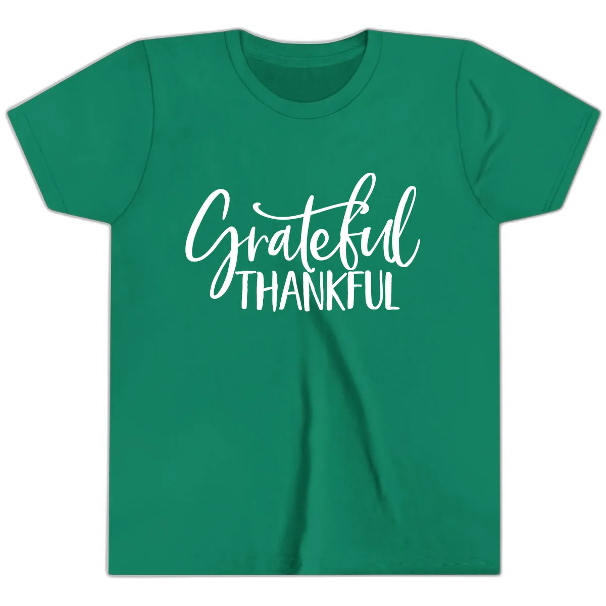 Grateful Thankful Typography Design Youth T-Shirt in Kelly