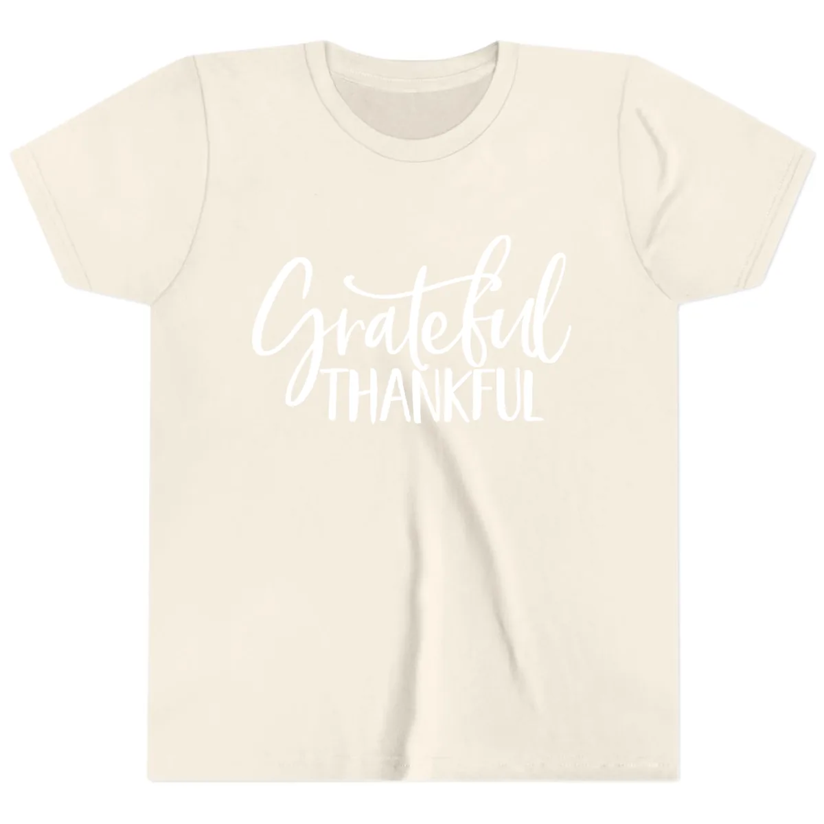 Grateful Thankful Typography Design Youth T-Shirt in Natural
