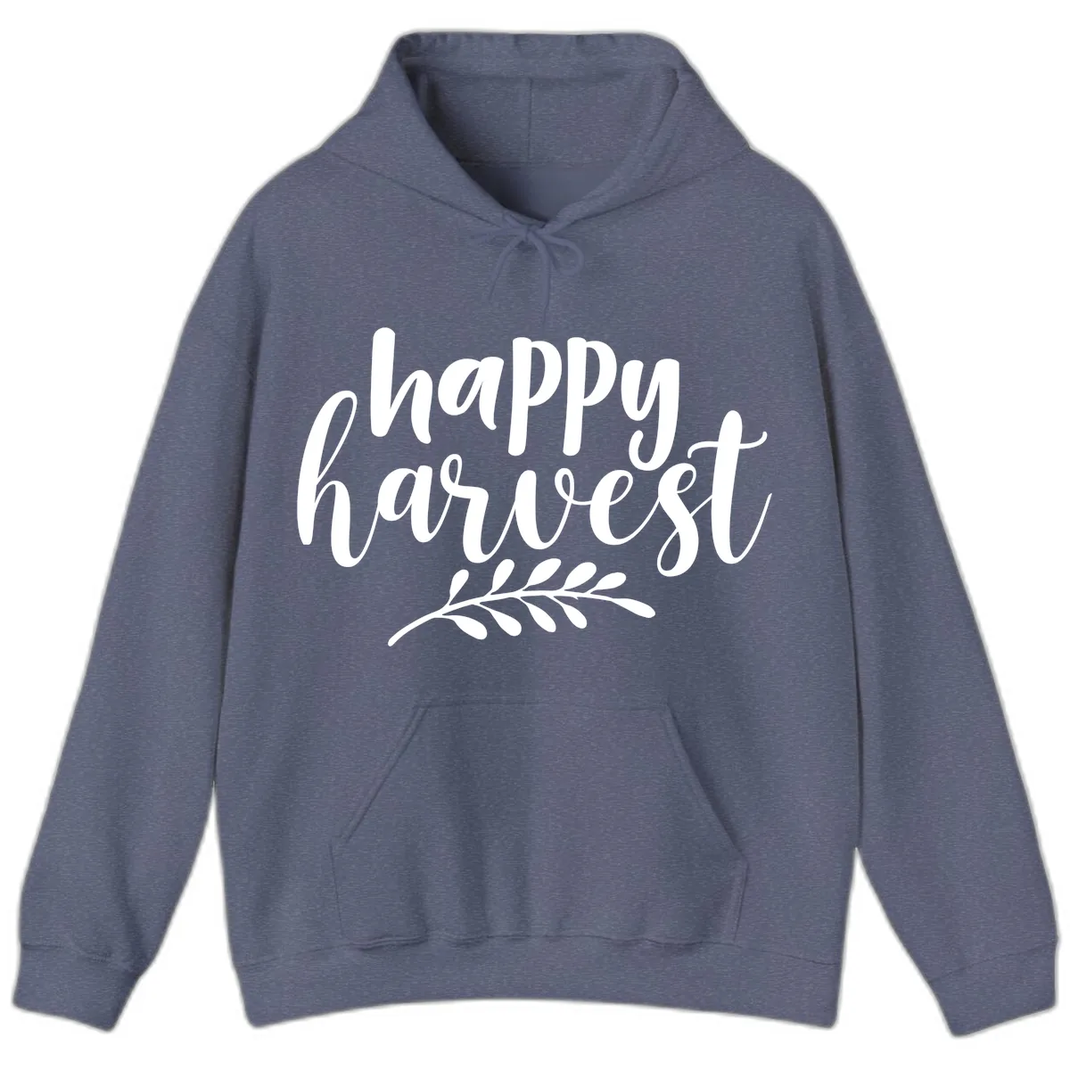 Happy Harvest Autumn Leaves Design Hoodie in Heather Navy