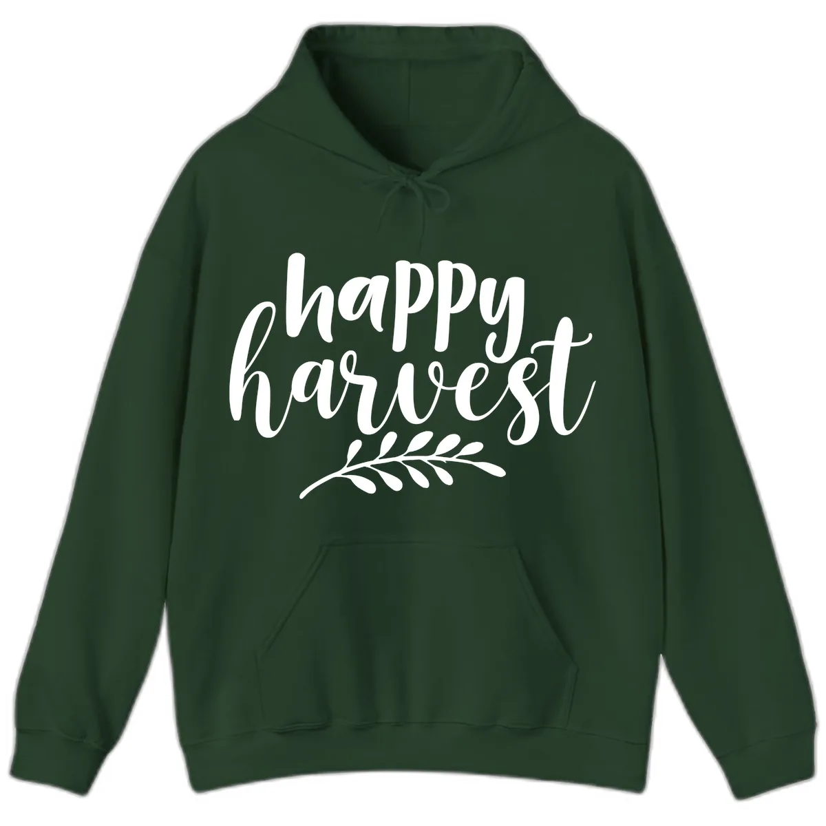 Happy Harvest Autumn Leaves Design Hoodie in Forest Green