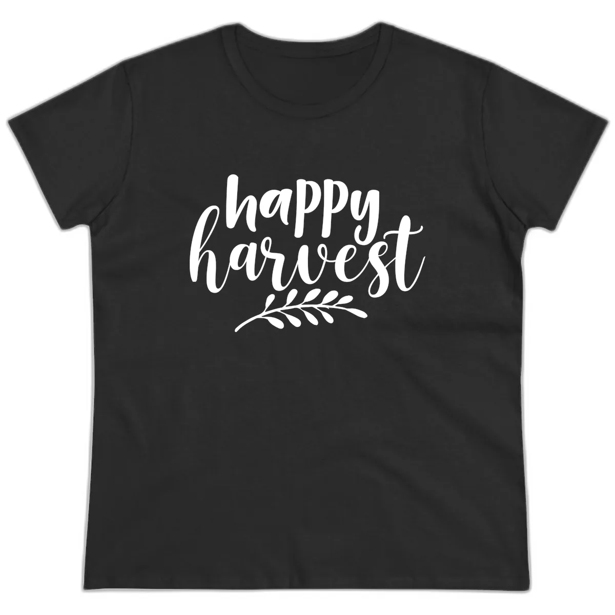 Happy Harvest Autumn Leaves Design Ladies Tee in Black
