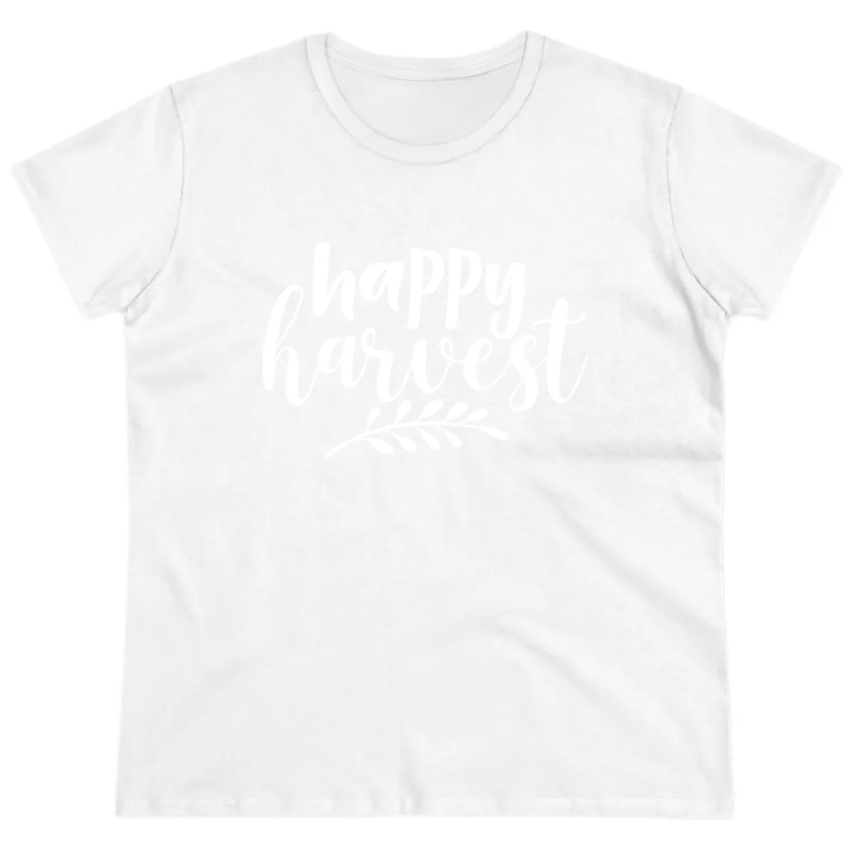 Happy Harvest Autumn Leaves Design Ladies Tee in White