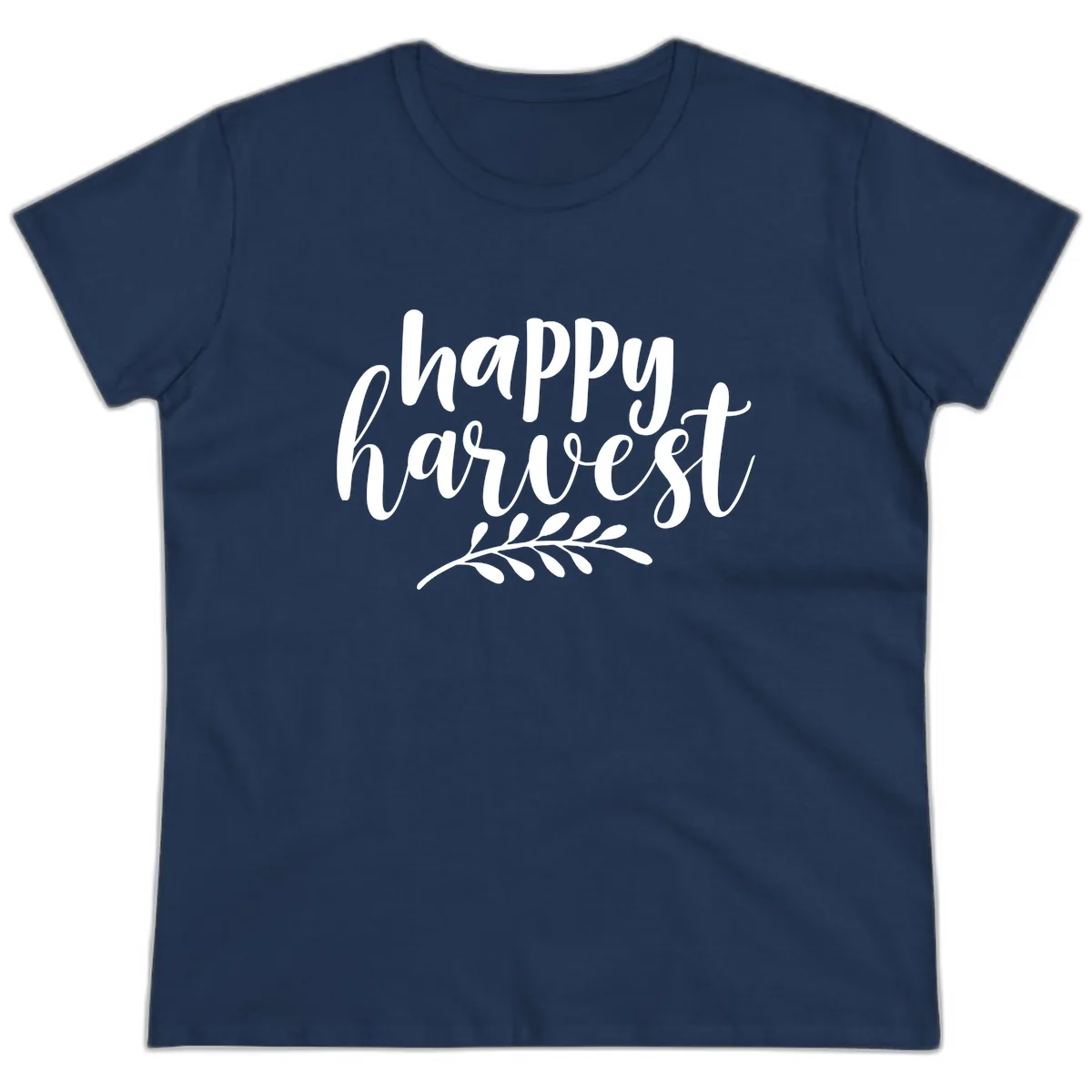Happy Harvest Autumn Leaves Design Ladies Tee in Navy