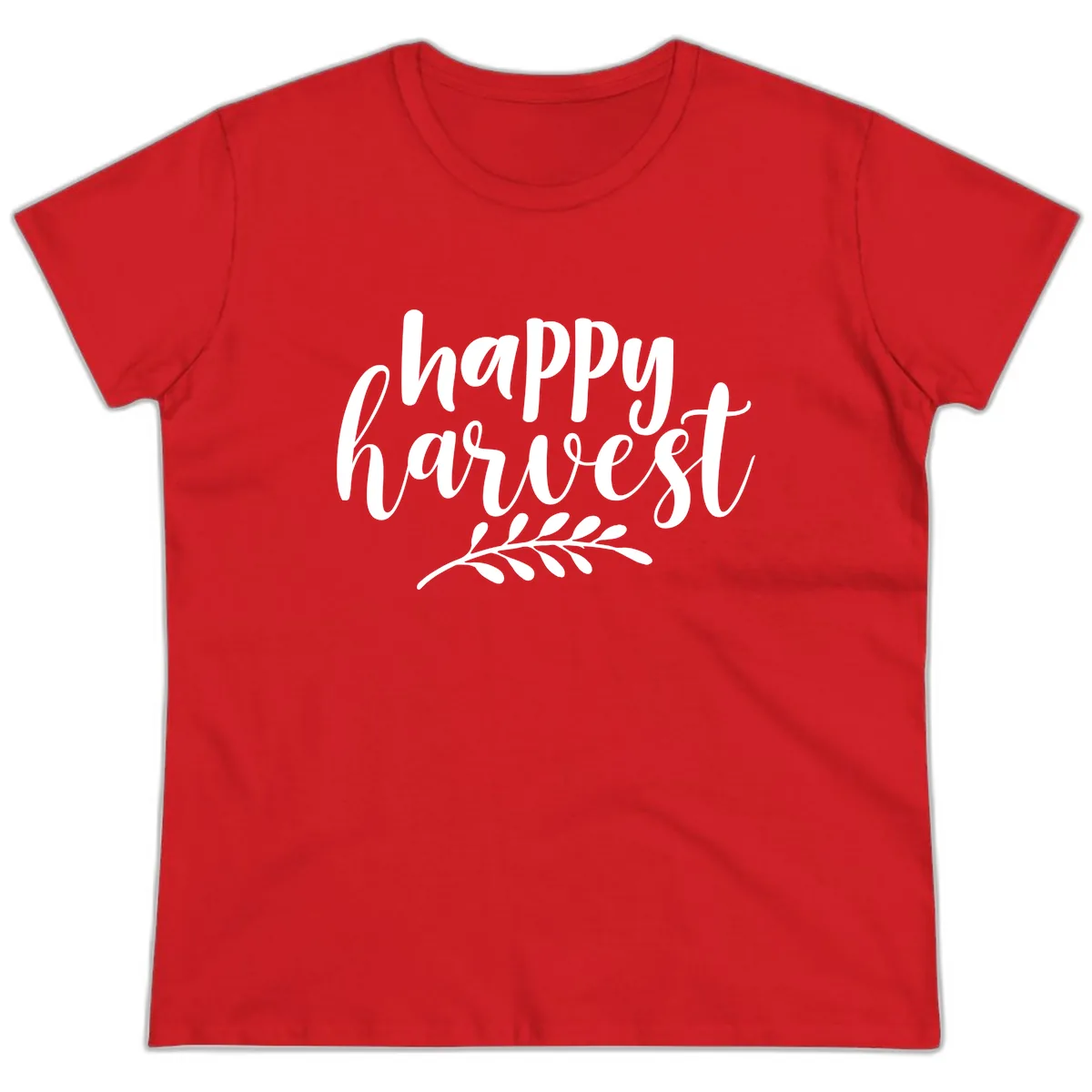 Happy Harvest Autumn Leaves Design Ladies Tee in Red