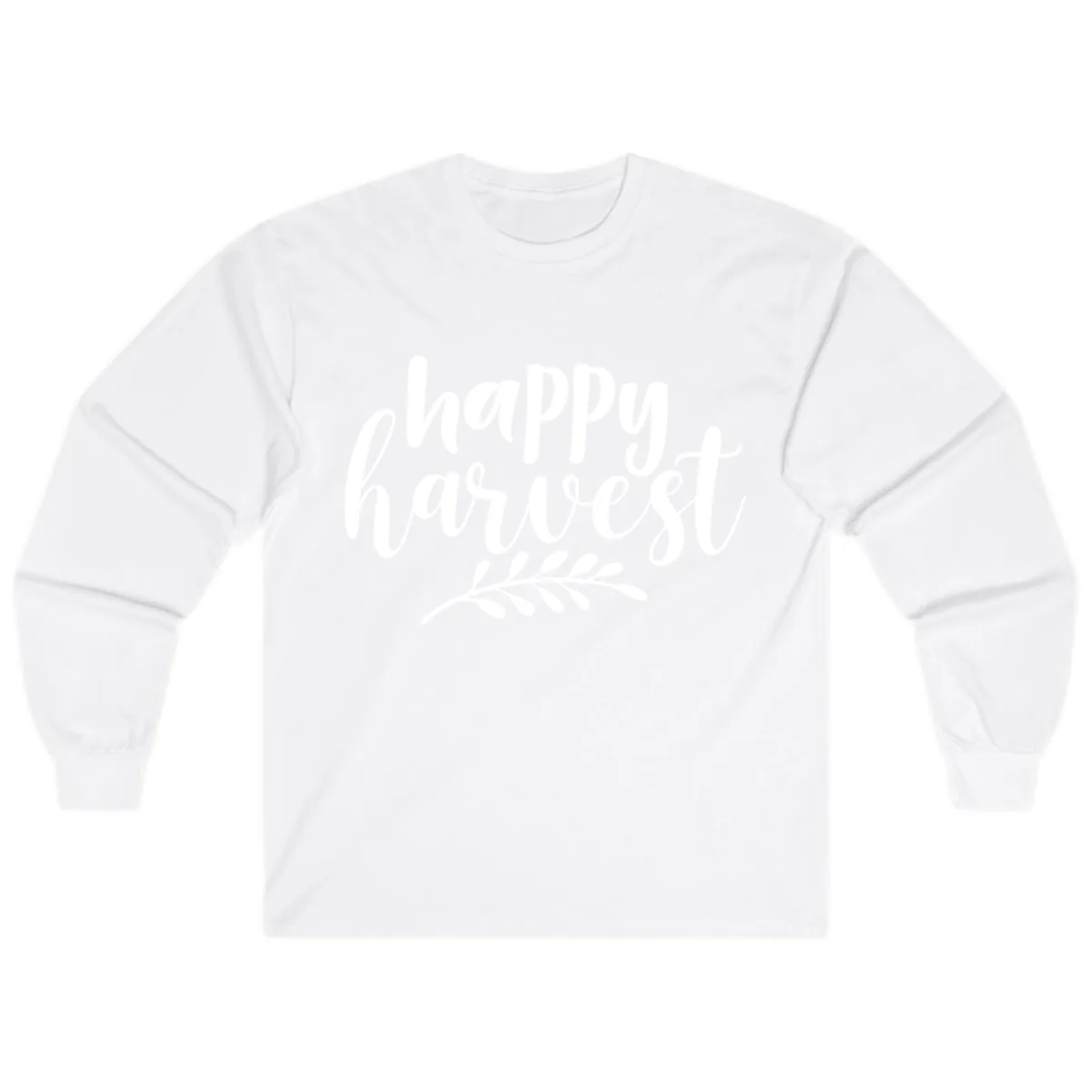 Happy Harvest Autumn Leaves Design Long Sleeve in White