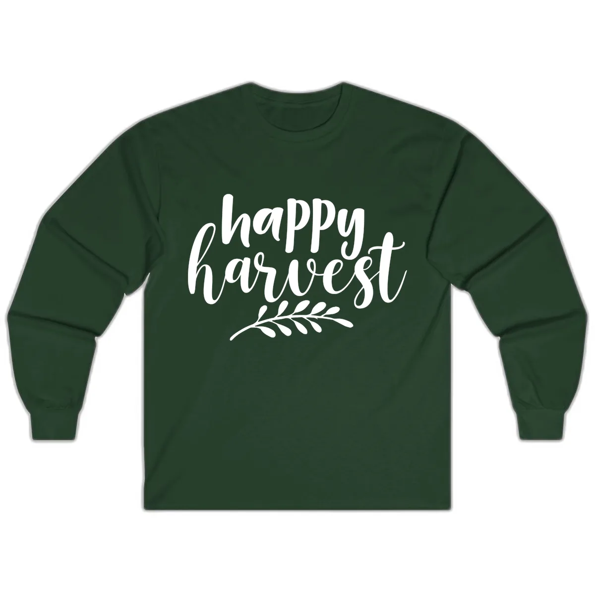 Happy Harvest Autumn Leaves Design Long Sleeve in Forest Green