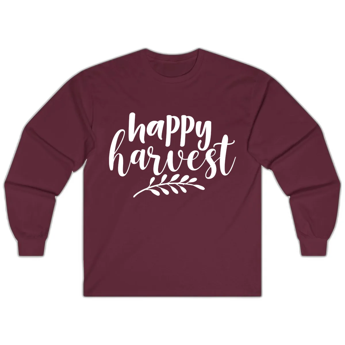 Happy Harvest Autumn Leaves Design Long Sleeve in Maroon