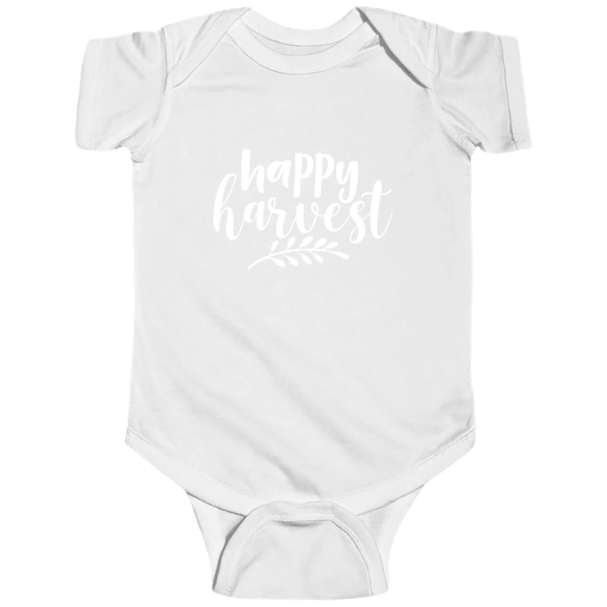 Happy Harvest Autumn Leaves Design Baby Onesie in White