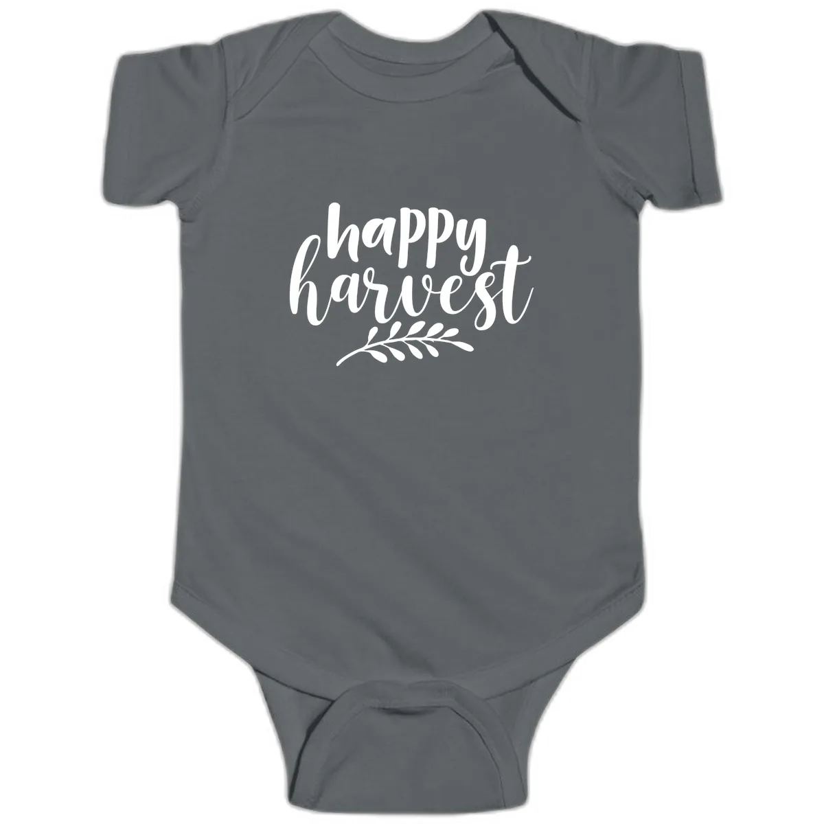 Happy Harvest Autumn Leaves Design Baby Onesie in Charcoal