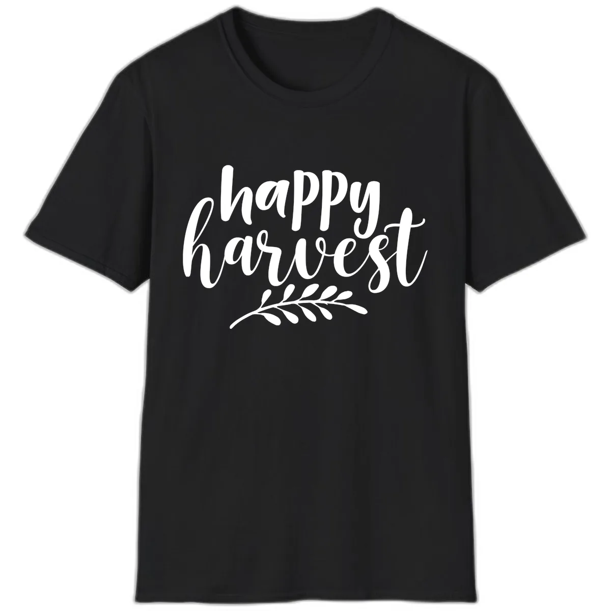 Happy Harvest Autumn Leaves Design T-Shirt in Black