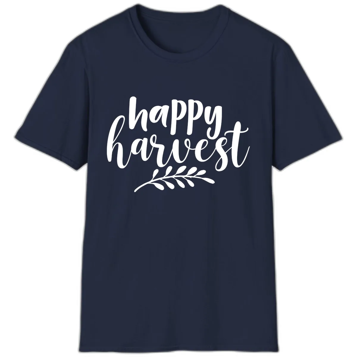 Happy Harvest Autumn Leaves Design T-Shirt in Navy